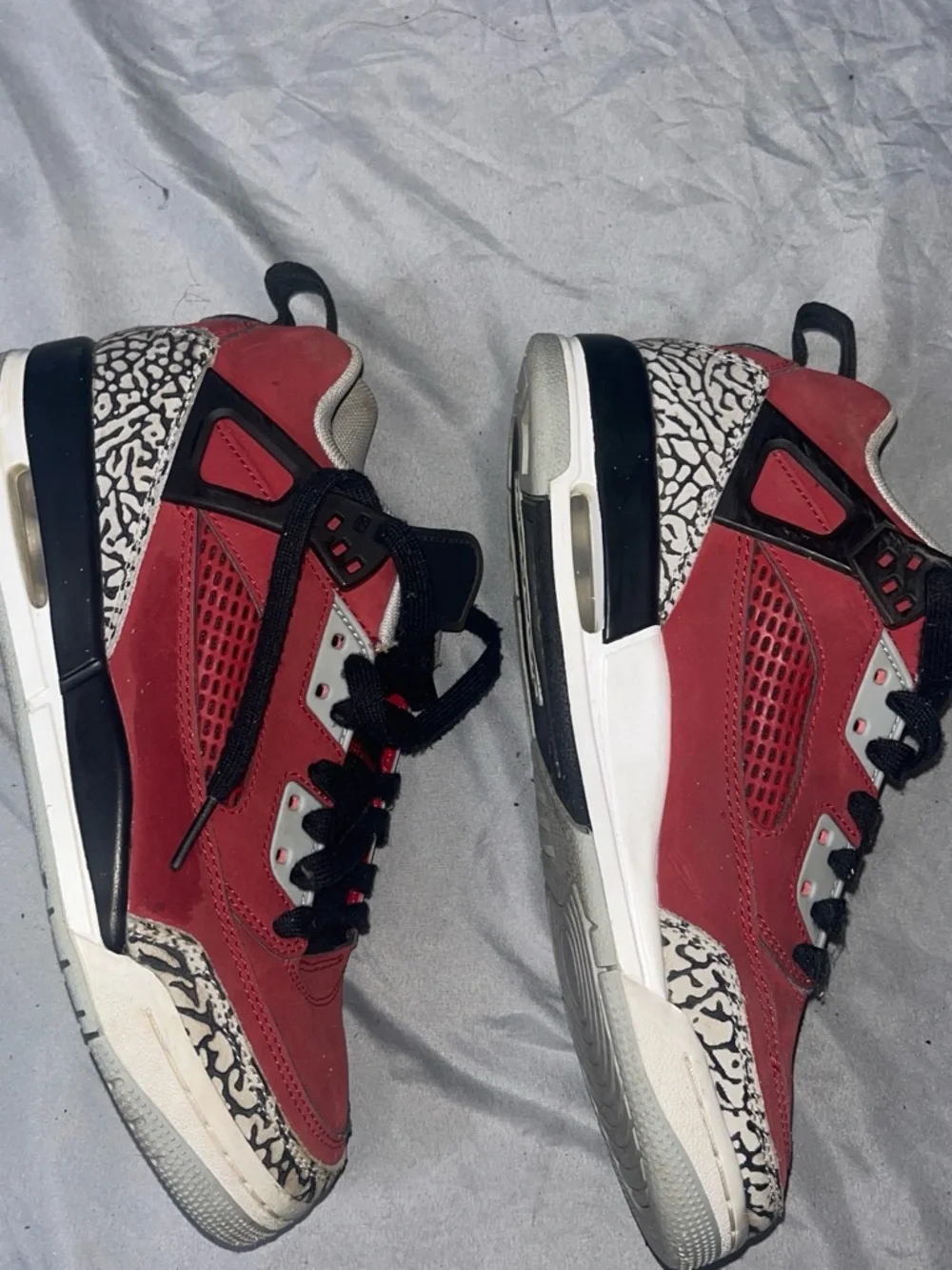 Jordan Red and Black Men's Sneakers with Elephant Print Trim